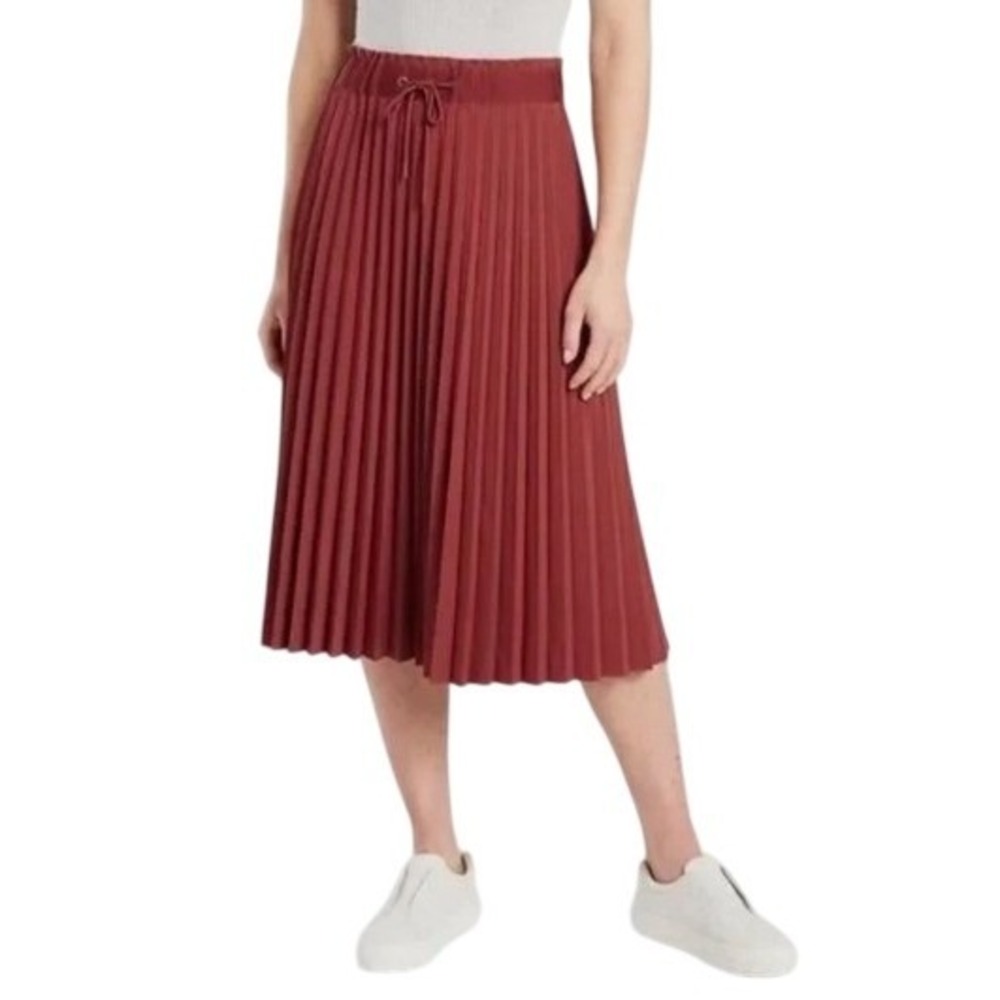 Athleta Hayes Pleated Midi Skirt Women‎ Small Red Midi Drawstring Elastic Waist